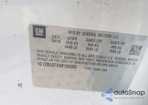 2017 Chevrolet Malibu Ls from USA, damaged, VIN 1G1ZB5STXHF102283